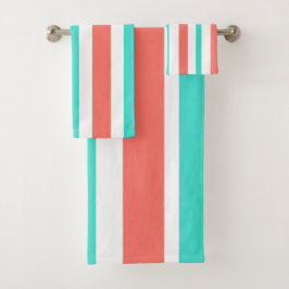 Koraal Turquoise Witte Strepen Bad Handdoek