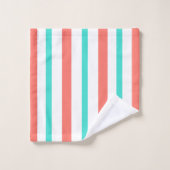 Koraal Turquoise Witte Strepen Bad Handdoek (Wasdoekje)