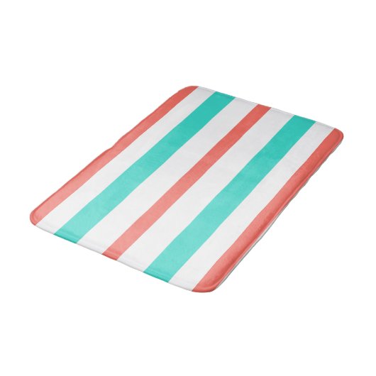 Koraal Turquoise Witte Zomer Strepen Badmat (Gekanteld)