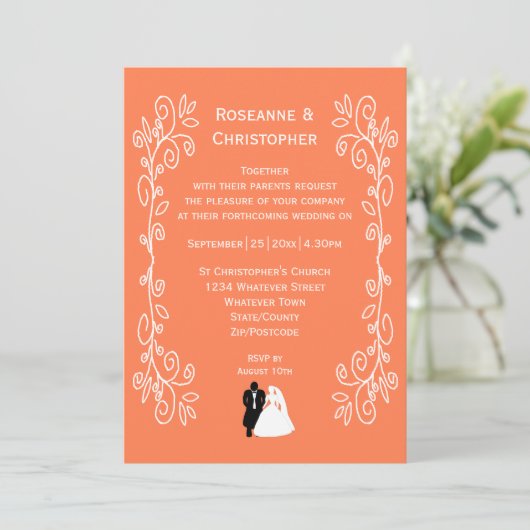 Koraal Uitnodiging Bruid Bruidegom Ontwerp (Staand voorkant)