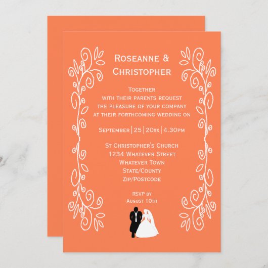 Koraal Uitnodiging Bruid Bruidegom Ontwerp (Voorkant / Achterkant)