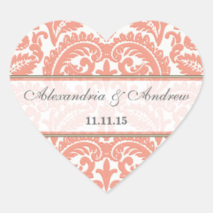 Koraal Victoriaans Vintage Damask Heart Wedding Se Hart Sticker