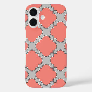 Koraal vierlobbig en grijs iPhone 16 hoesje
