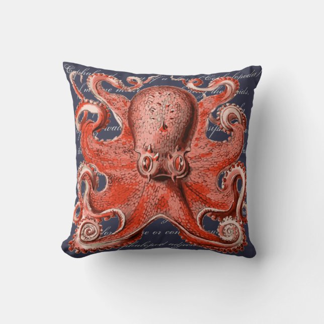 Koraal Vintage Octopus Nautilus Kussen (Voorkant)