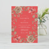 Koraal Vintage Roze Bruiloft Kaart (Staand voorkant)