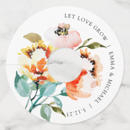 Koraal Vintage Waterverf Bloem Wijn Glas Label