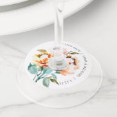 Koraal Vintage Waterverf Bloem Wijn Glas Label (Dichtbij)