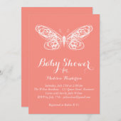 Koraal Vlinder Baby shower Invitation Kaart (Voorkant / Achterkant)