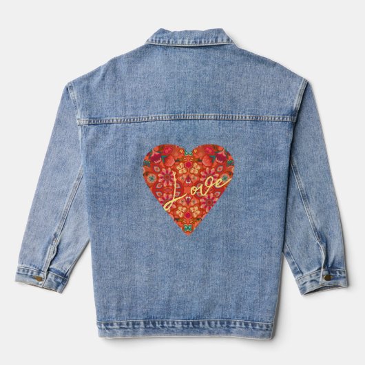 Koraal Vlinders & Blooms Hart  Denim Jacket (Achterkant)