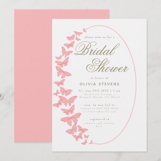 Koraal Vlinders Boho Lijst Elegant Vrijgezellenfee Kaart (Voorkant / Achterkant)