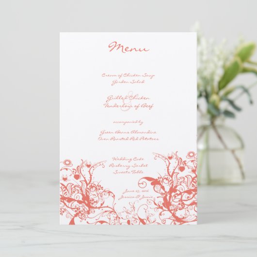 Koraal Vogels en wervelingen Wedding Menu (Staand voorkant)