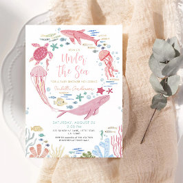 Koraal Walvis Meisje Onder De Zee Baby Shower Kaart