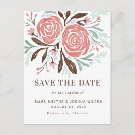 Koraal Waterverf bijtend Roos Aankondigingskaart