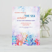 Koraal Waterverf Birthday Party Invitation Kaart (Staand voorkant)