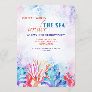 Koraal Waterverf Birthday Party Invitation Kaart