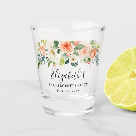 Koraal Waterverf Bloemen Bachelorette Party Shot Glas (Voorkant)