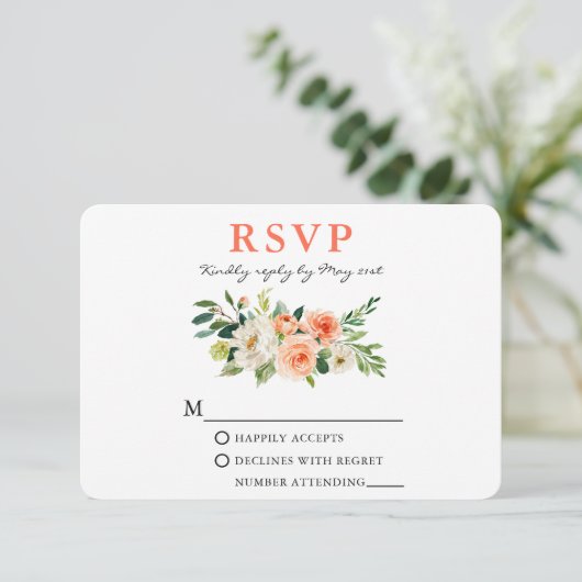 Koraal Waterverf Bloemen Elegant RSVP Kaartje (Staand voorkant)