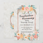 Koraal Waterverf Bloemen en Goud Afstuderen Kaart (Voorkant / Achterkant)