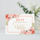Koraal Waterverf Bloemen Goud RSVP Bruiloft (Staand voorkant)