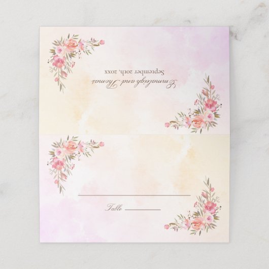 Koraal Waterverf Bloemen Plaatskaartje (Buitenkant ongevouwen)