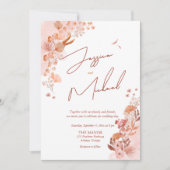 Koraal Waterverf Boho Elegant Script Wedding Kaart (Voorkant)