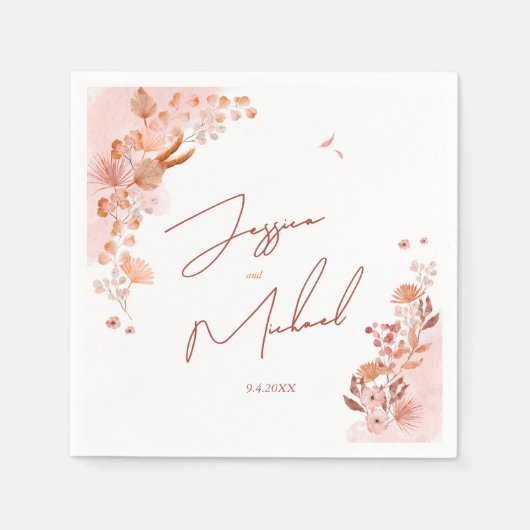 Koraal Waterverf Boho Elegant Script Wedding Servet (Voorkant)