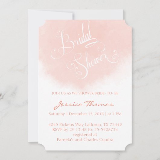 Koraal Waterverf bruids doucheuitnodiging Kaart (Voorkant)