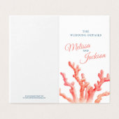 Koraal waterverf bruiloft kaart details blauw kora (Buitenkant ongevouwen)
