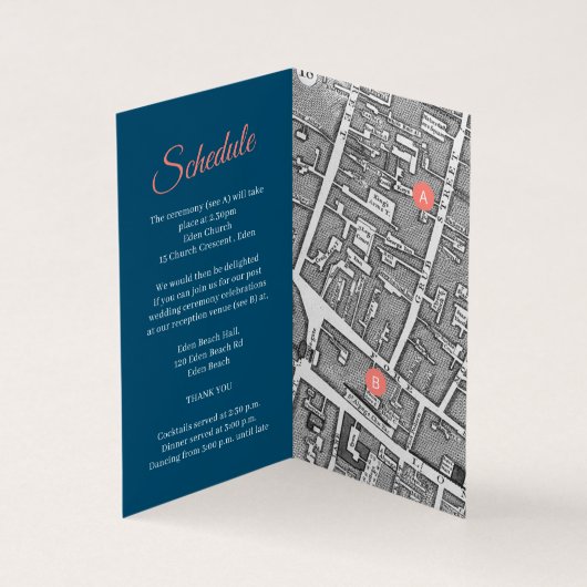 Koraal waterverf bruiloft kaart details blauw kora (Binnen)