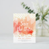 Koraal waterverf en verlaat bruiloft Opslaan Datum Aankondigingskaart (Staand voorkant)