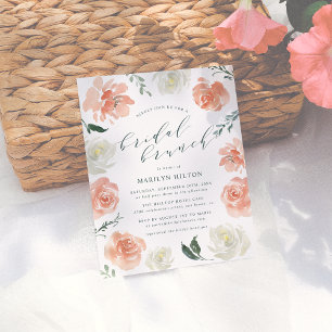 Koraal Waterverf Floral Bridal Brunch Shower Uitnodiging Briefkaart