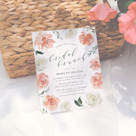Koraal Waterverf Floral Bridal Brunch Shower Uitnodiging Briefkaart