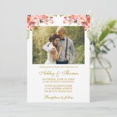 Koraal Waterverf Floral Foto Weddenschap Gold Kaart (Staand voorkant)