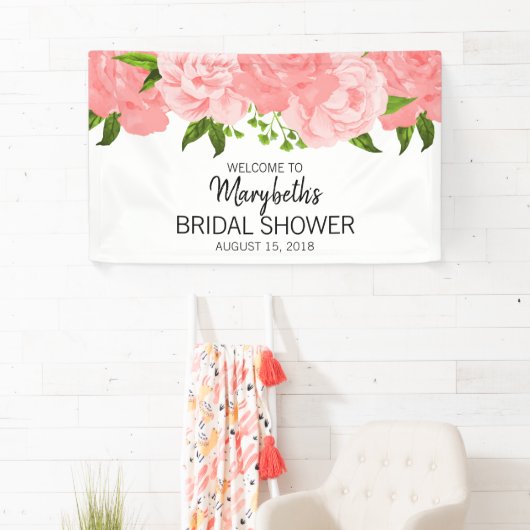 Koraal Waterverf Floral Vrijgezellenfeest Banner (Insitu)