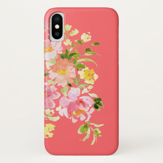 Koraal waterverf florale peony garden iPhone case (Achterkant)