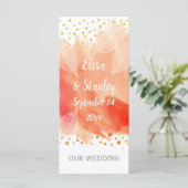 Koraal waterverf, gouden confetti bruiloft program programmakaart (Staand voorkant)