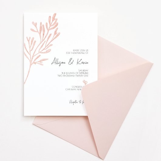 Koraal Waterverf Invitation · Modern Beach Wedding Kaart