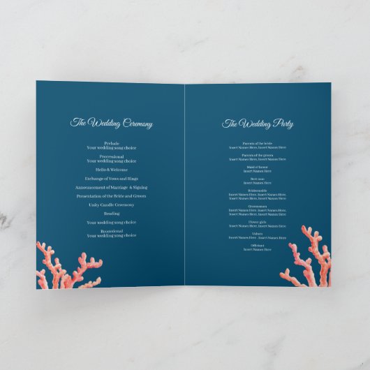 Koraal waterverf kunst bruiloft programma (Binnen)