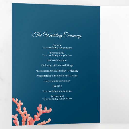 Koraal waterverf kunst marine bruiloft drieluik programma (Binnenzijde eerst)