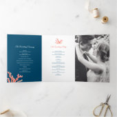 Koraal waterverf kunst marine bruiloft drieluik programma (Binnen)