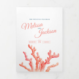 Koraal waterverf kunst marine bruiloft drieluik programma