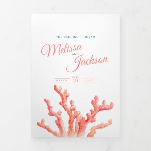 Koraal waterverf kunst marine bruiloft drieluik programma (Cover)