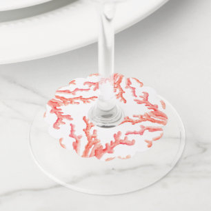 Koraal waterverf kunst oceaan bruiloft wijnglaslabel