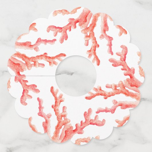 Koraal waterverf kunst oceaan bruiloft wijnglaslabel (Voorkant)