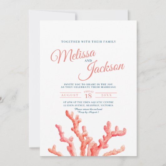 Koraal waterverf kunst schilderij bruiloft foto kaart (Voorkant)