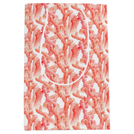 Koraal waterverf kunst sinaasappel en wit medium cadeauzakje (Voorkant)