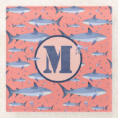 Koraal Waterverf Monogram Shark Jellyfish Patroon Glazen Onderzetter (Voorkant)