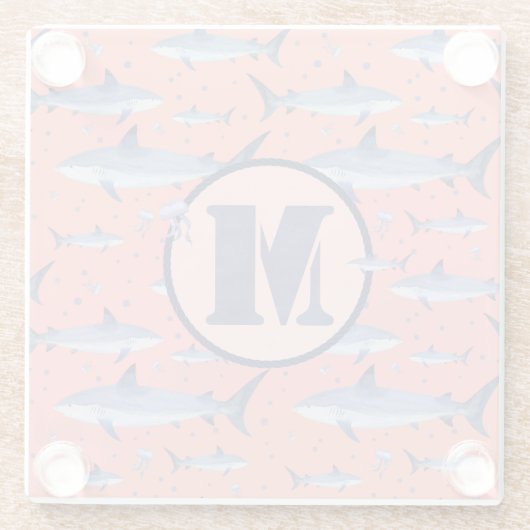 Koraal Waterverf Monogram Shark Jellyfish Patroon Glazen Onderzetter (Achterkant)