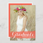 Koraal Waterverf Overlay Foto Afstuderen Kaart (Voorkant / Achterkant)