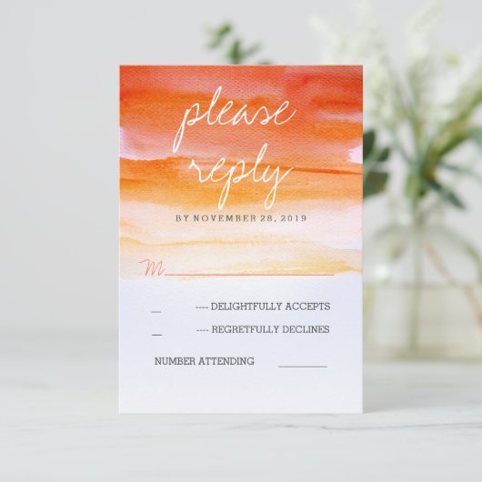 Koraal Waterverf Romantisch Bruiloft Antwoord Kaar (Staand voorkant)